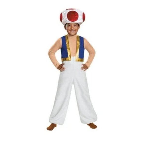 Super Mario Toad Kids Costume 10-12 Hat Jumpsuit Vest Halloween Nintendo Disguis - Picture 2 of 5